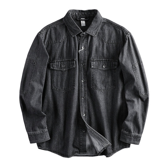 Herren Relaxed Denim‑Hemdjacke mit aufgesetzten Pattentaschen, verstärkten Ellenbogen und sichtbarer Knopfleiste Shop Nory