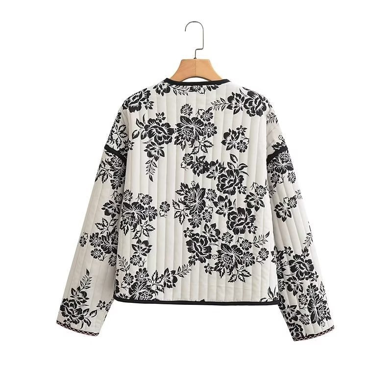 Damen Gestepptes Kurzblouson mit floralem Allover-Print und Bindeschleifen Shop Nory