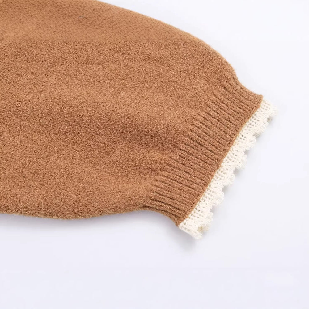 Damen Oversize-Strickpullover mit Schlauchkragen und Spitzenborte Shop Nory
