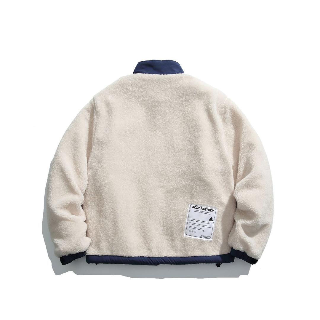 Herren Teddy-Fleecejacke mit Stehkragen, durchgehendem Reißverschluss und Kontrastbesatz Shop Nory