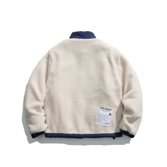 Herren Teddy-Fleecejacke mit Stehkragen, durchgehendem Reißverschluss und Kontrastbesatz Shop Nory