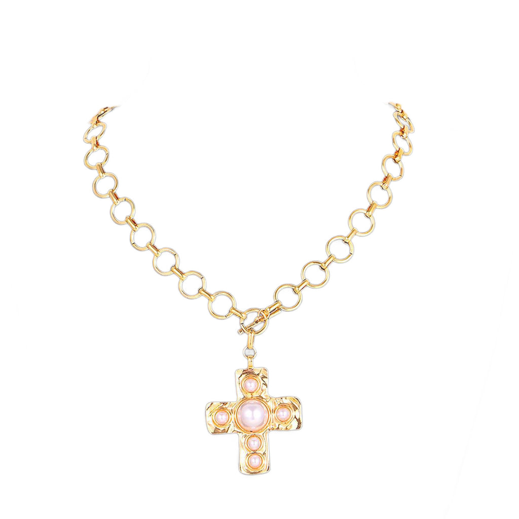 Damen Halskette mit elegantem Kreuzanhänger und Perlendetails Shop Nory