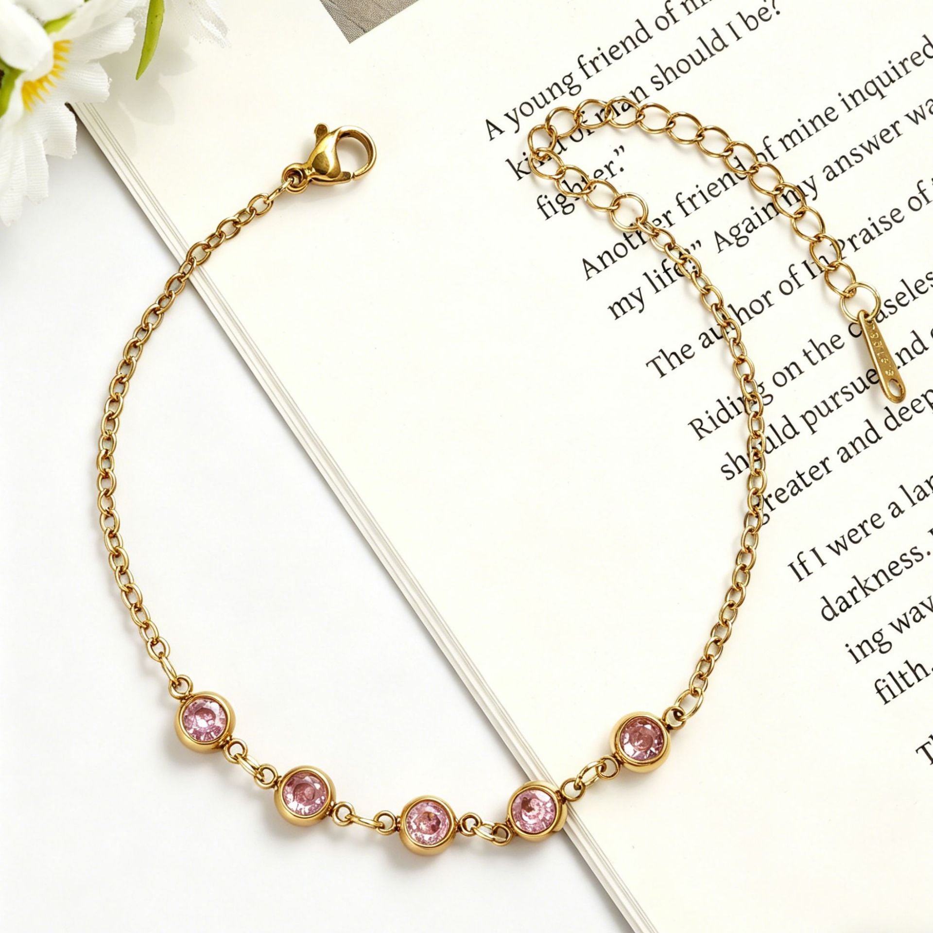 Damen Elegante Goldkette mit lila Kristallen Shop Nory