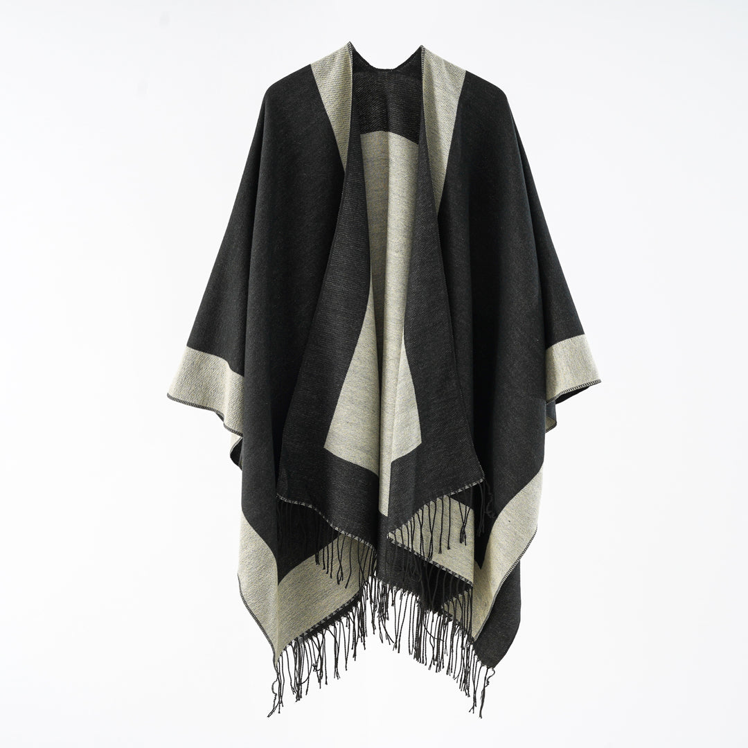 Damen Oversize-wendbarer Capeponcho aus Wollmix mit Fransen Shop Nory