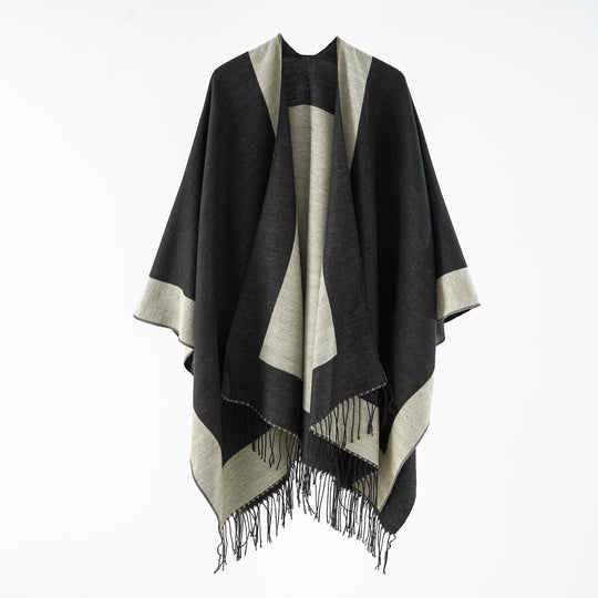 Damen Oversize-wendbarer Capeponcho aus Wollmix mit Fransen Shop Nory