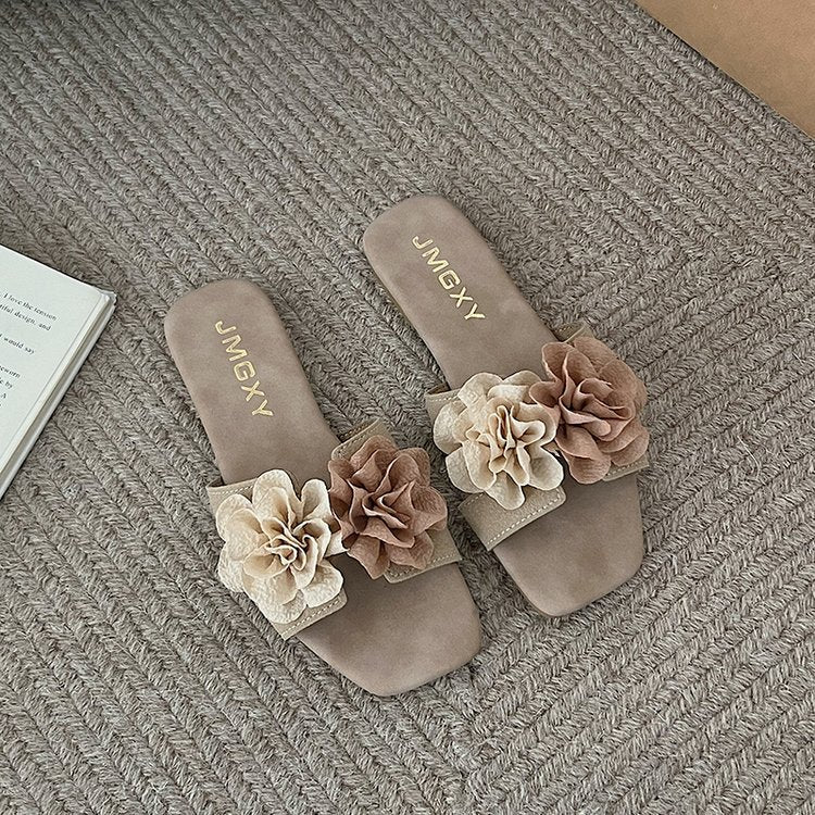 Damen Pantoletten mit zierlichen Blumenapplikationen
