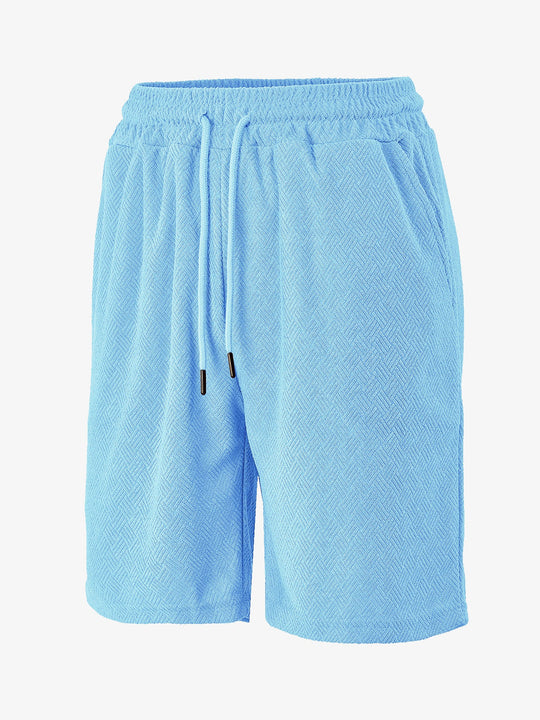 Herren nan Frottee-Shorts mit Fischgrätstruktur, elastischem Kordelbund und Seitentaschen Shopnory