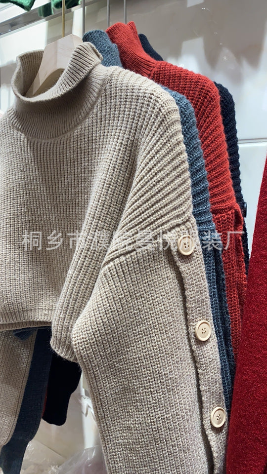 Damen Kurzgeschnittener Rollkragen-Bolero-Überwurf mit langen Ärmelknöpfen Shop Nory