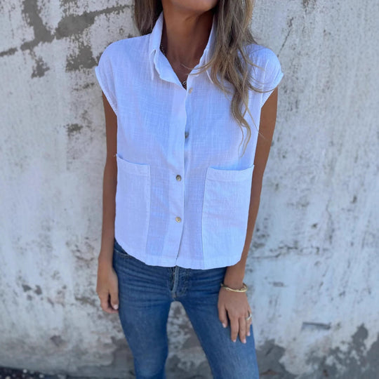 Damen Kurzarm Bluse mit praktischen Taschen