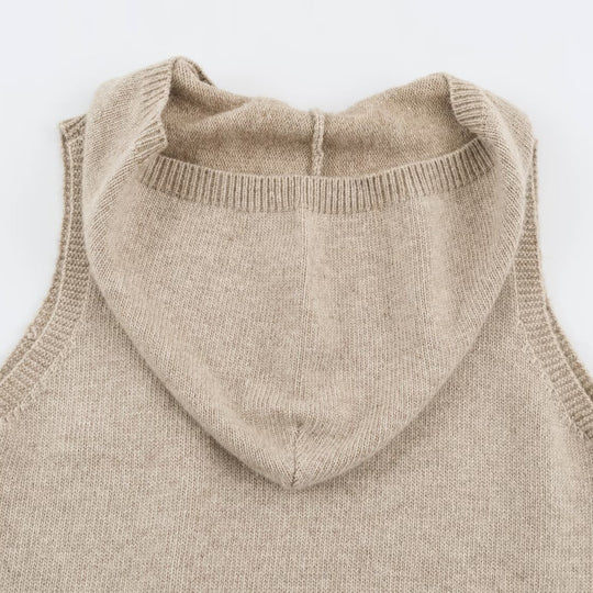 Damen Feinstrick-Weste mit Kapuze, Knopfleiste und Rippbund Shop Nory