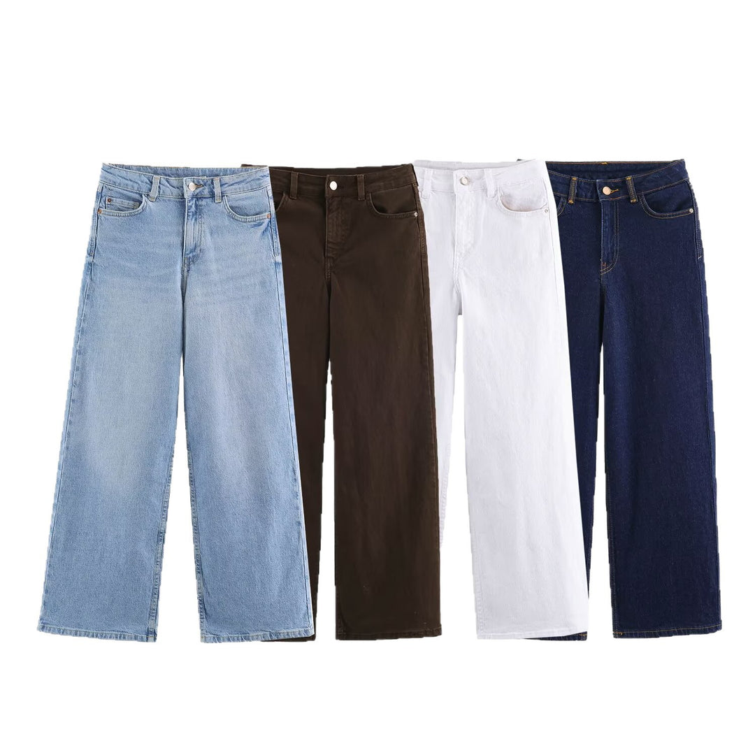 Damen Weite High-Waist Denimhose mit breitem Bein und Five-Pocket-Details Shop Nory