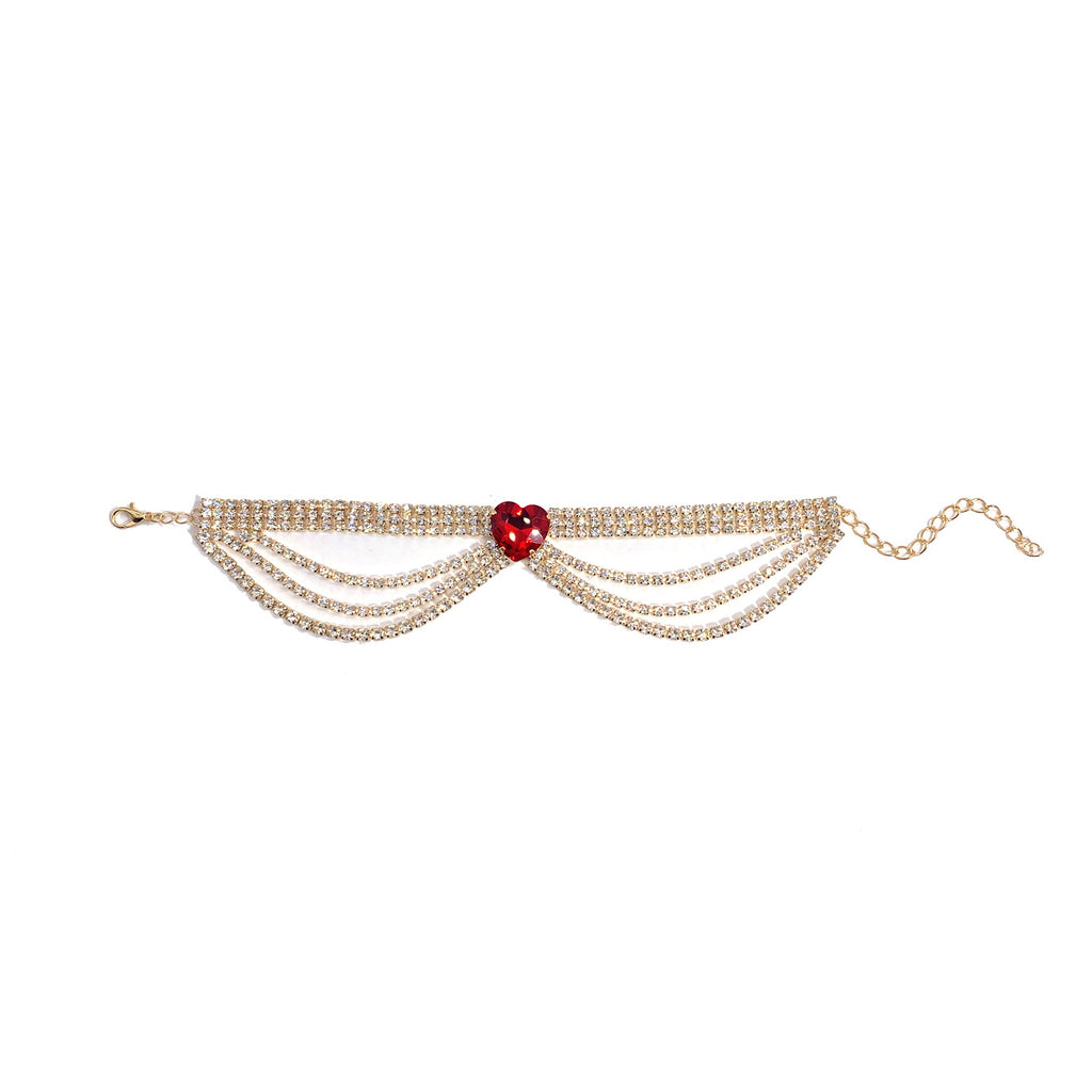 Strass-Choker mit Herz-Stein und Mehrreihiger Kettenführung