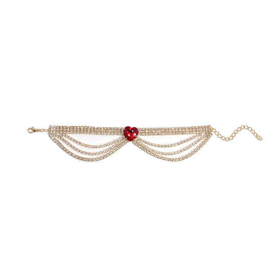 Strass-Choker mit Herz-Stein und Mehrreihiger Kettenführung