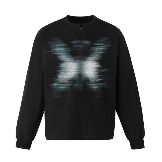 Unisex Oversize Sweatshirt mit kurzem Henley‑Placket und verschwommenem Grafikprint Shop Nory