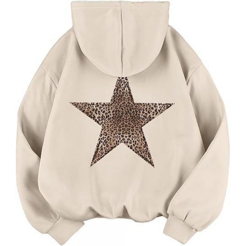 Damen Kapuzensweater mit stylish Leopardstern-Design und entspannter Passform