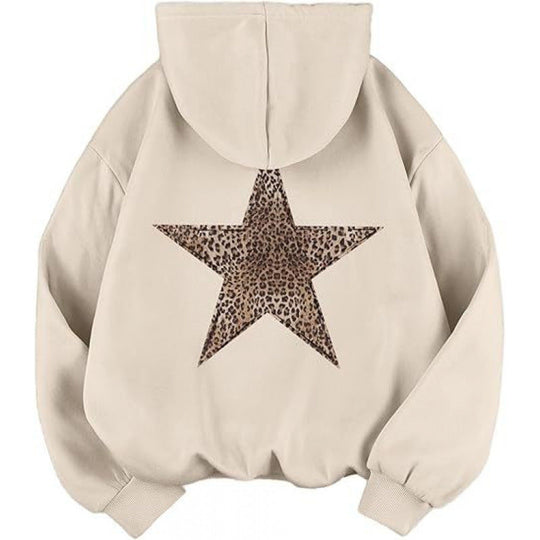 Damen Kapuzensweater mit stylish Leopardstern-Design und entspannter Passform