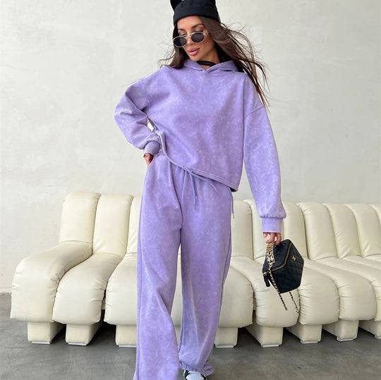 Damen kurz geschnittenes Kapuzenhoodie und hoch geschnittene Jogginghose Set Shop Nory