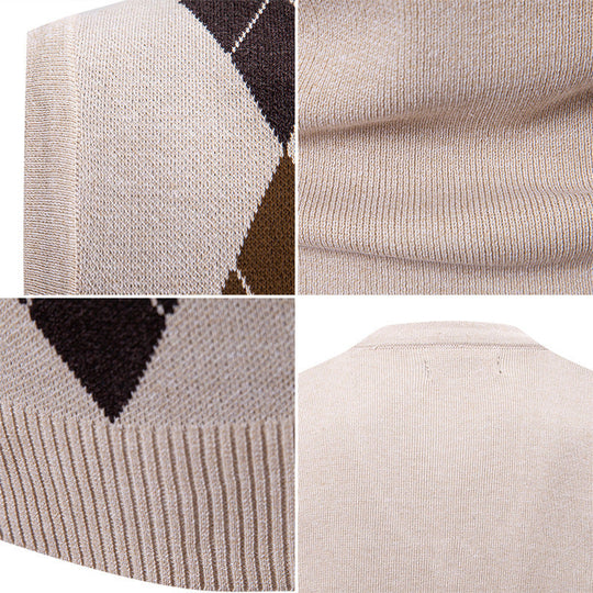 Herren ärmellose Strickweste mit klassischem Rautenmuster