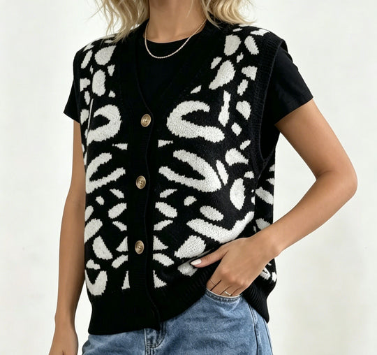 Damen Strickweste mit Animal-Jacquard und V-Ausschnitt Shop Nory