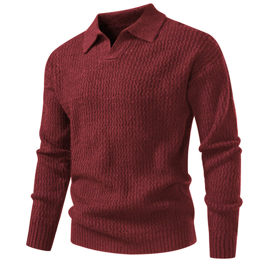 Herren Polokragen-Feinstrickpullover mit strukturierter Wellenoptik und geripptem Saum Shop Nory
