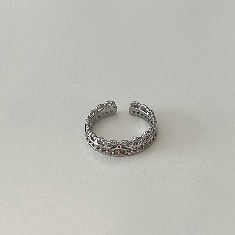 Damen Offener Ring mit elegantem Doppelreihen-Design und funkelnden Zirkonia Shop Nory