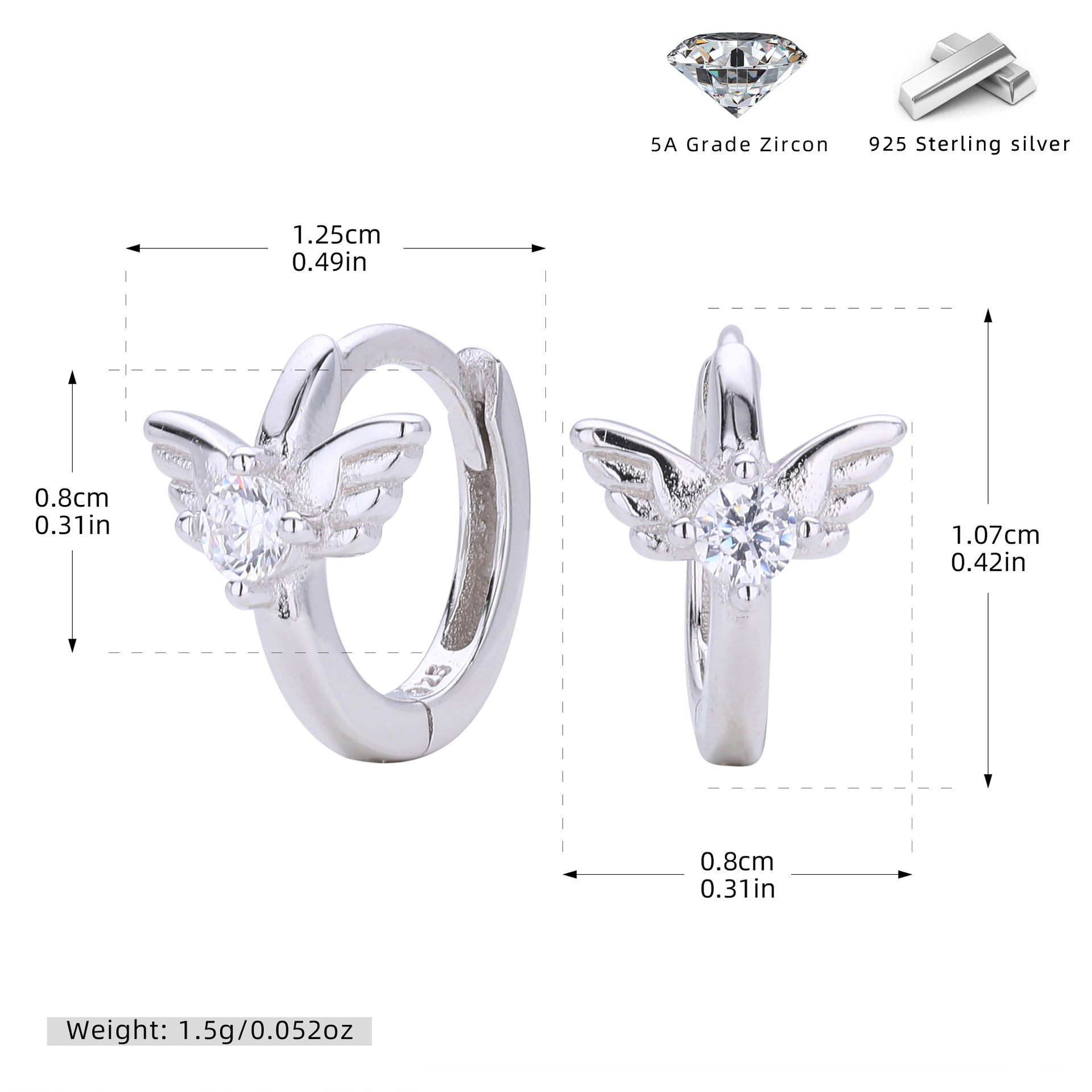 Damen Ohrhänger mit stilvollem Flügel-Design aus 925 Sterling Silber und funkelndem Zirkon Shop Nory