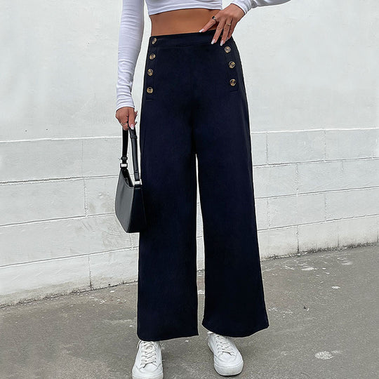 Damen High‑Waist Palazzo‑Hose mit maritim inspirierter Zierknopfleiste und weitem Bein Shop Nory