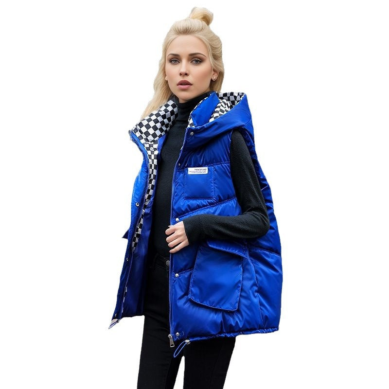 Damen gesteppte Winterweste mit verstellbarer Kapuze und praktischen Taschen Shopnory
