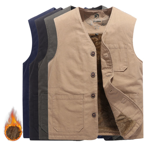 Herren Ärmellose Canvas‑Teddyweste mit wärmender Fleece‑Innenlage und aufgesetzten Taschen Shop Nory