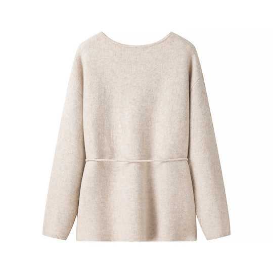 Damen Offener Strickcardigan mit Bindegürtel und V‑Ausschnitt Shop Nory