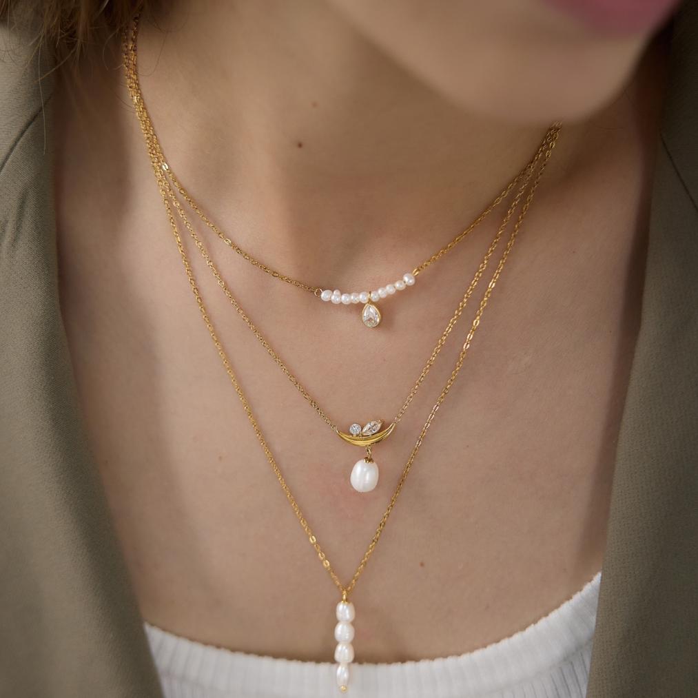 Damen elegante Halskette mit Perle und funkelnden Kristallen Shop Nory