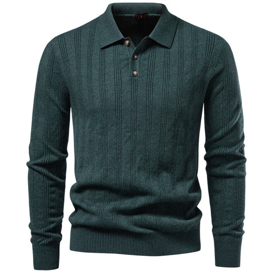 Herren Langarm-Feinstrick-Poloshirt mit Strukturstreifen und geripptem Saum Shop Nory