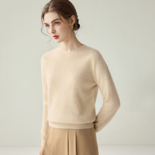 Damen Leichter Rundhalspullover aus Kaschmir‑Look mit extrafeinem Flor und geripptem Saum Shop Nory