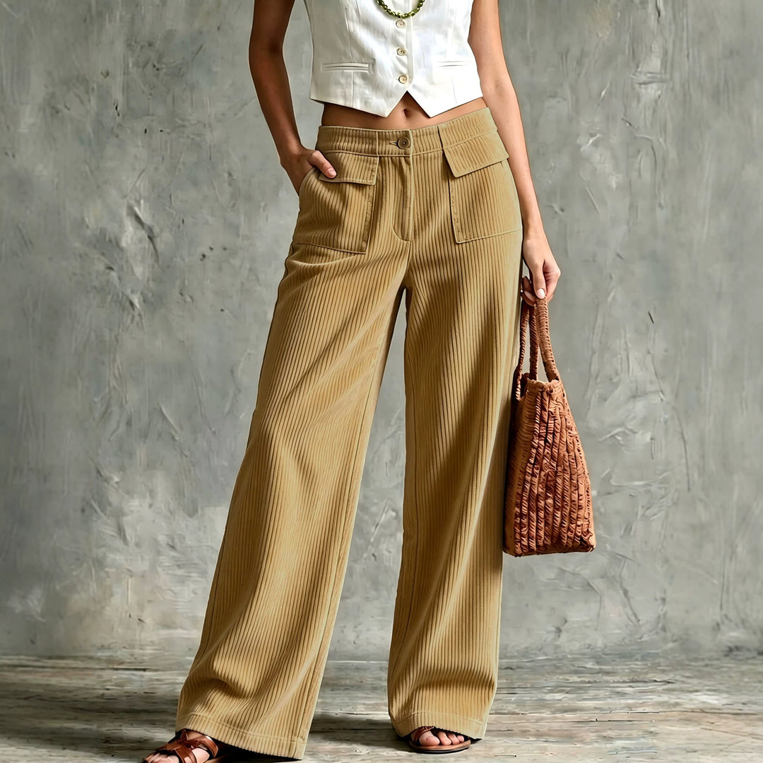 Damen Weite Cord-Palazzohose mit hoher Taille und aufgesetzten Pattentaschen Shop Nory