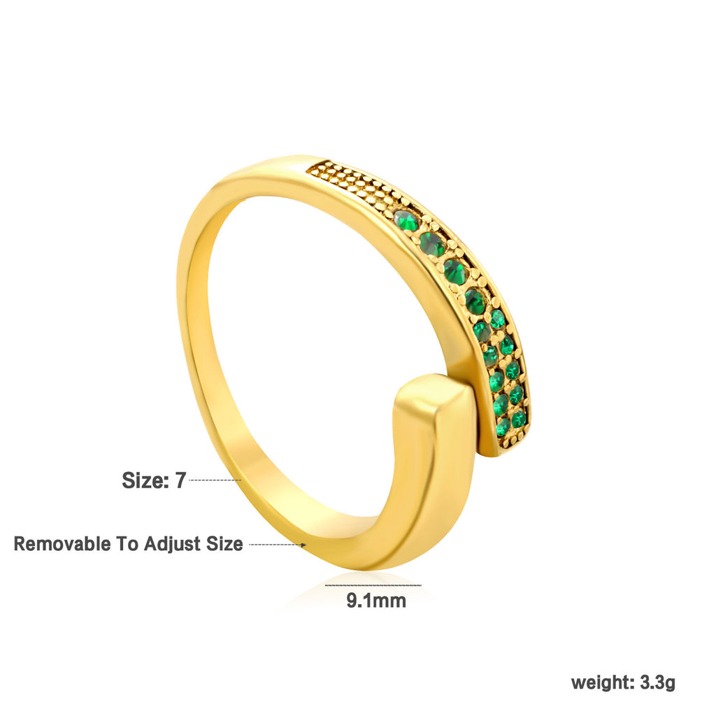 Damen Verstellbarer Ring mit glitzernden Zirkonia und modernen Grüntönen Shop Nory