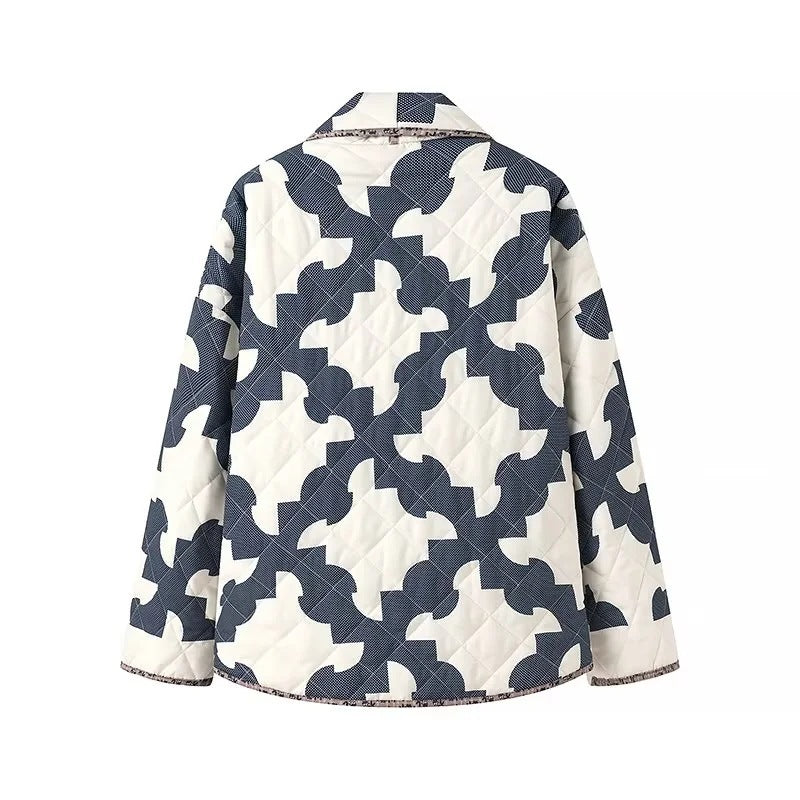 Damen Gequiltete Oversize-Jacke mit Patchworkmuster und weiter Kimono-Ärmel Shop Nory