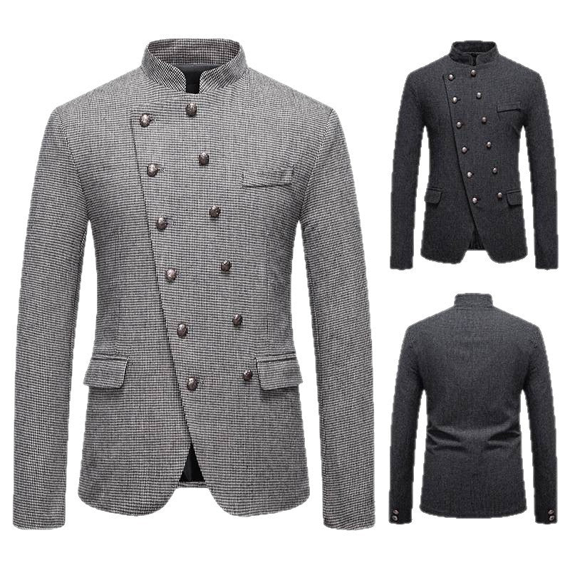 Herren modisches Military-Sakko mit Stehkragen, dekorativer Knopfreihe und feiner Struktur Shop Nory