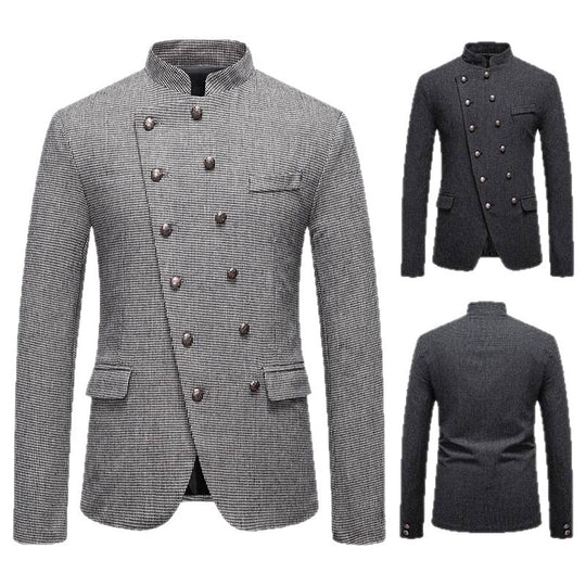 Herren modisches Military-Sakko mit Stehkragen, dekorativer Knopfreihe und feiner Struktur Shop Nory