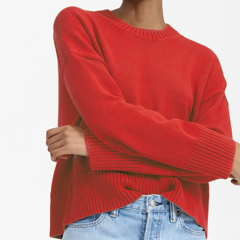 Damen Oversize-Feinstrickpullover mit Rundhalsausschnitt, überschnittener Schulter und breitem Rippsaum Shop Nory