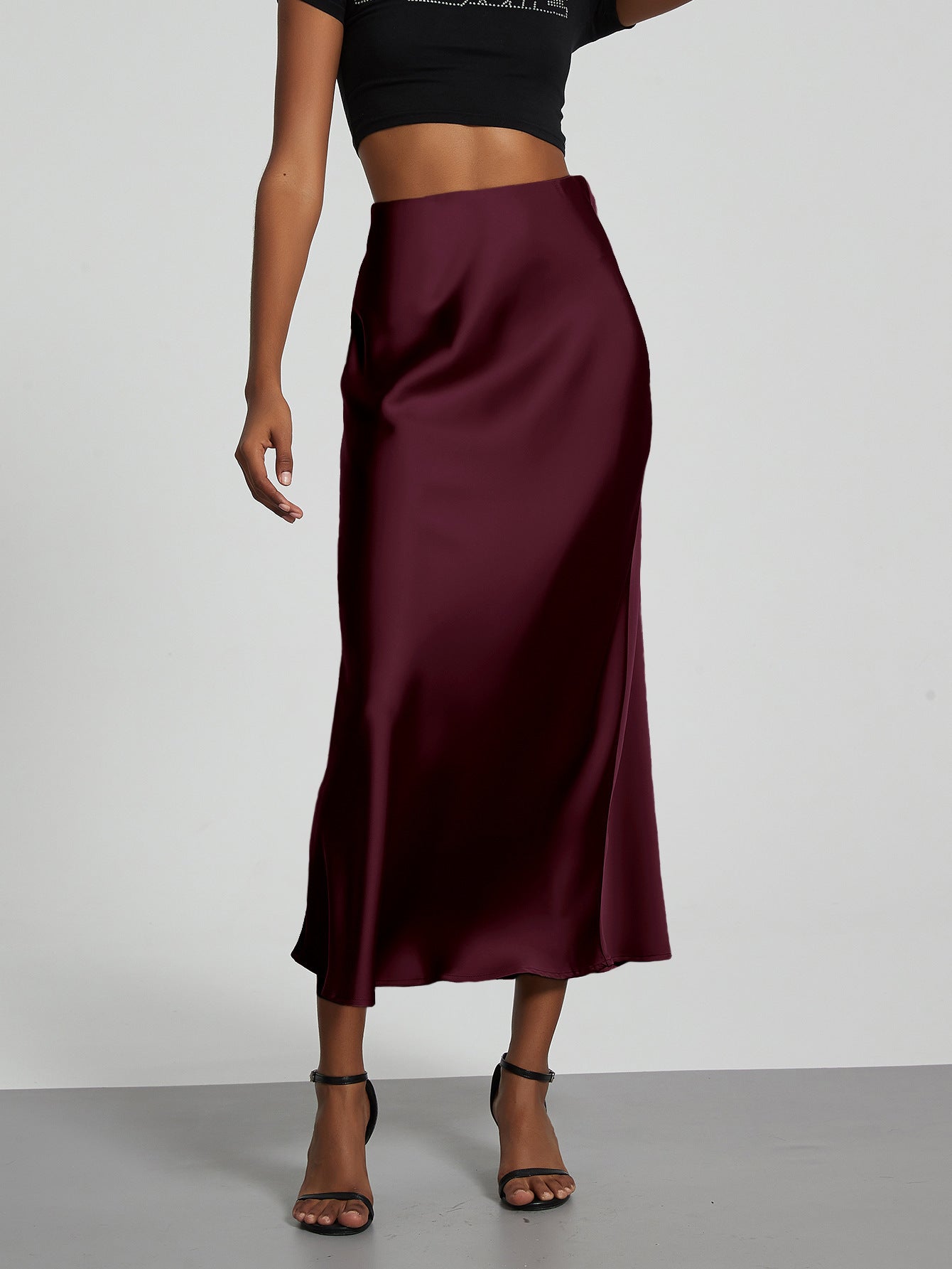 Damen Stilvolle Satin-Stretchrock mit hohem Bund und fließendem Schnitt