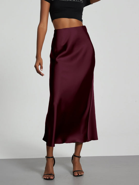 Damen Stilvolle Satin-Stretchrock mit hohem Bund und fließendem Schnitt