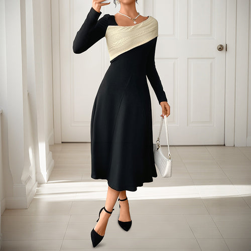 Damen Asymmetrisches Midikleid mit kontrastierter Strickschulter und taillierter Silhouette Shop Nory