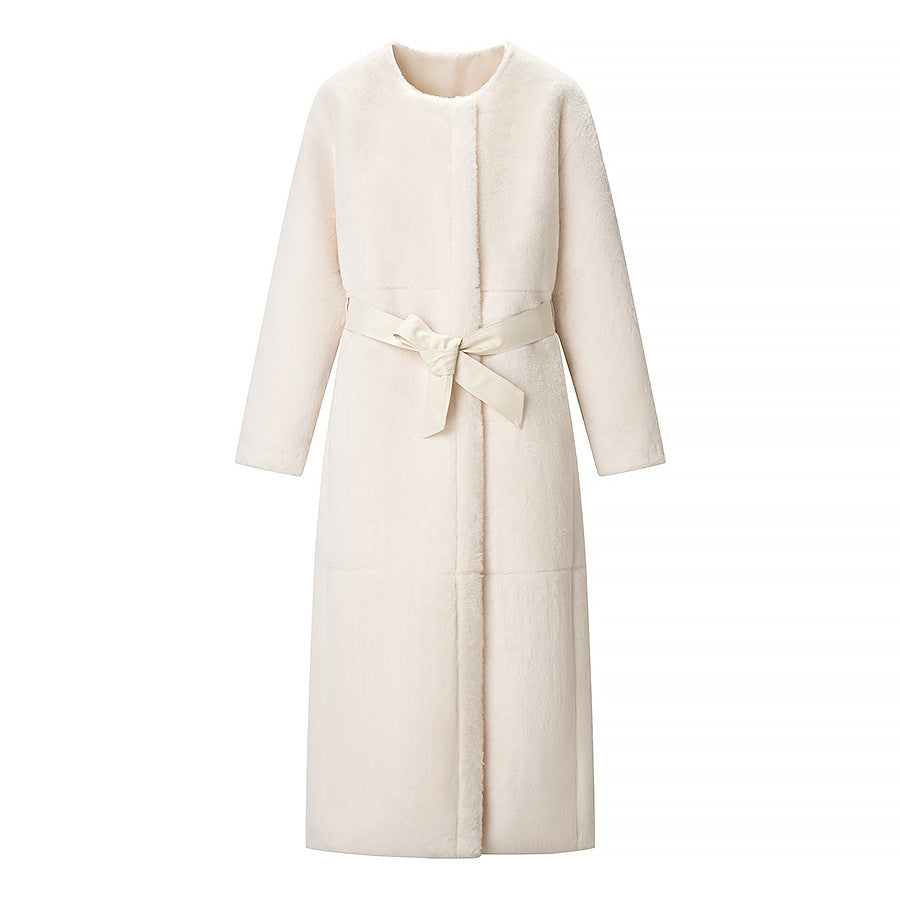 Damen Maxilanger Oversize-Teddymantel mit minimalistischem Stehkragen und verdeckter Druckknopfleiste Shop Nory