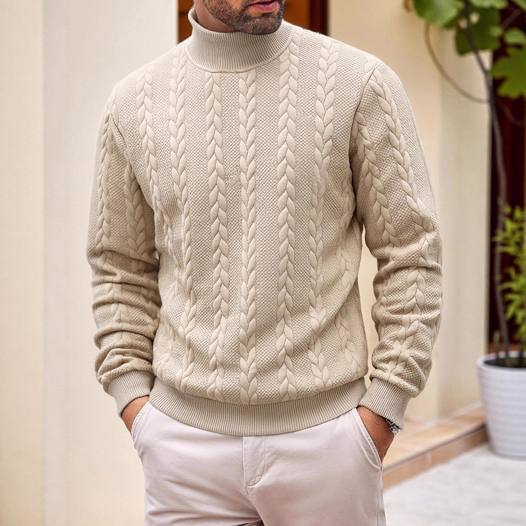 Herren Rollkragenpullover mit Zopfstrickmuster und gerippten Bündchen Shop Nory