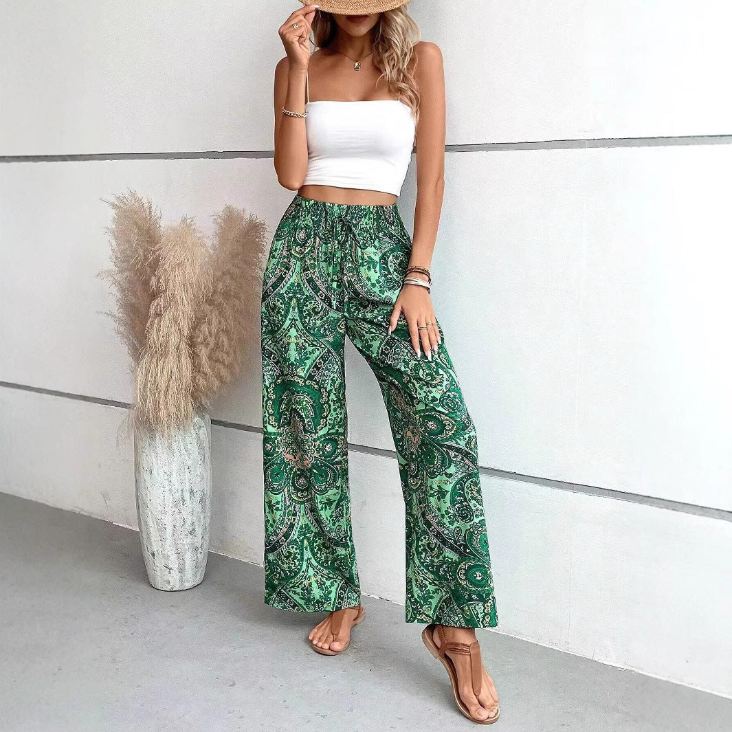 Damen weite Palazzo-Hose mit elastischem Bund und paisley Muster