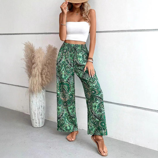 Damen weite Palazzo-Hose mit elastischem Bund und paisley Muster