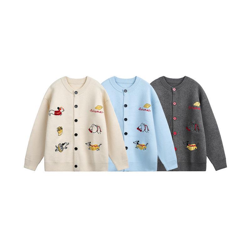 Damen Gestrickte Oversize-Cardigan mit verspielten Hunde-Stickereien Shop Nory