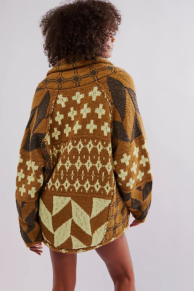 Damen Oversized Strickjacke mit Schalkragen und grafischem Muster Shop Nory