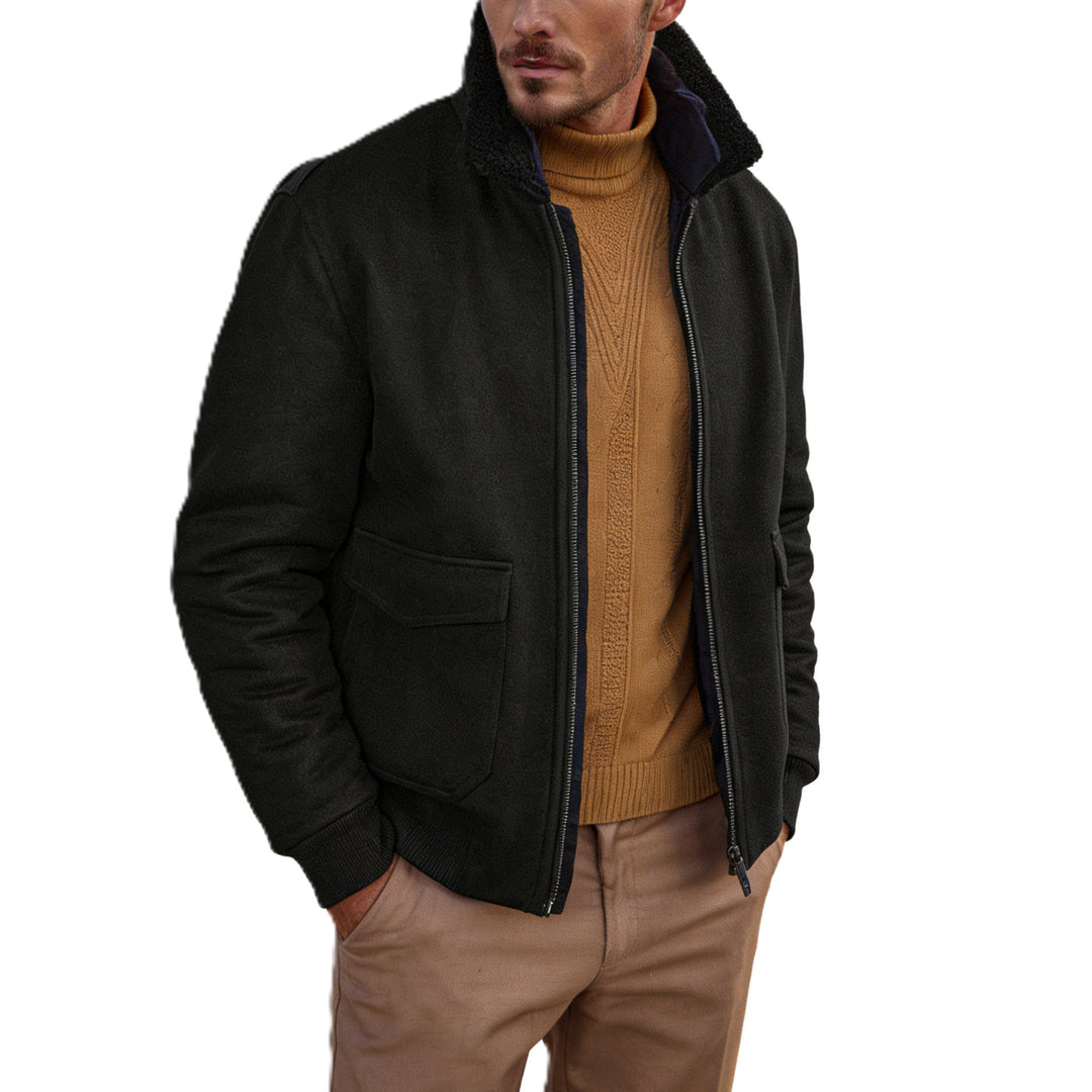 Herren Kurze Bomberjacke mit Teddykragen, Cargo-Pattentaschen und Reißverschluss Shop Nory