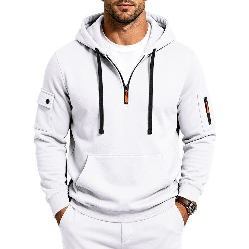 Herren Utility-Halbzip-Kapuzenpullover mit Ärmel-Taschen und Kängurutasche Shop Nory